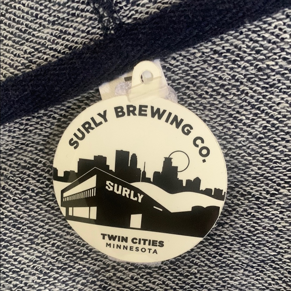 NWT Surly Brewing Co. Blue and Cream Zip-Up Hoodie with Ribbed Cuffs - Picture 4 of 5